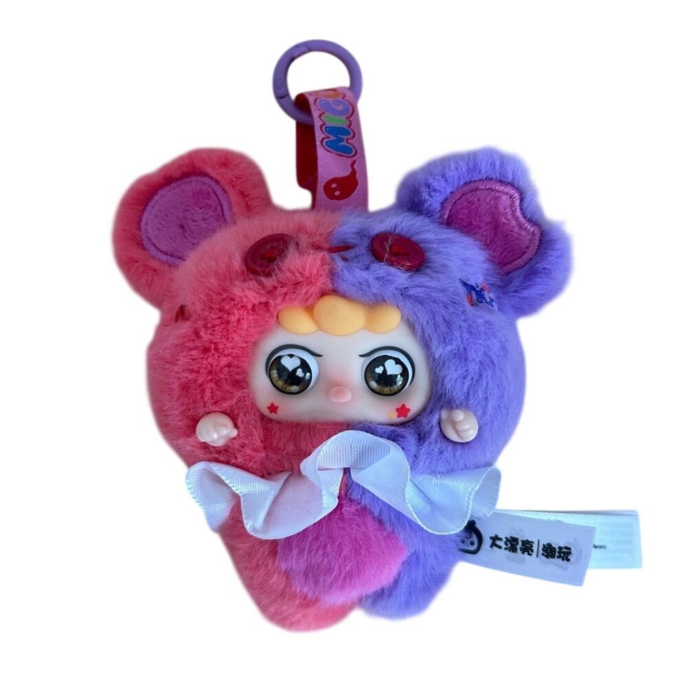 MIGO BB3 Little Troublemaker Series Bear Plush Keychain Pink & Purple Fuzzy Doll